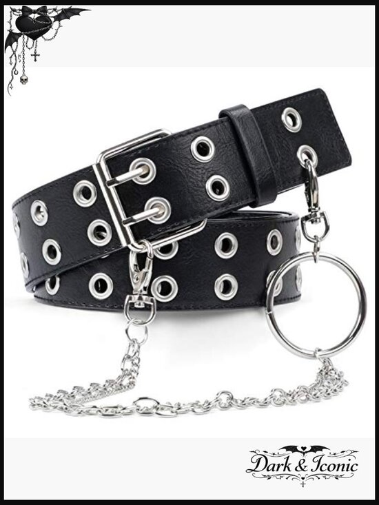 Punk Double Grommet Leather Belt with Detachable Chain Unisex main image 6